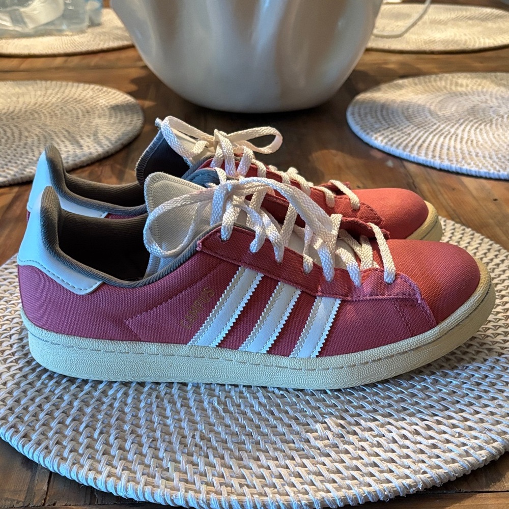 Adidas Pink and White Low-Top Sneakers